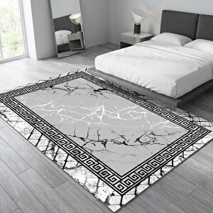 Gri Mermer Desenli Dijital Baskılı Kaymaz Tabanlı Modern Halı 120x250 cm