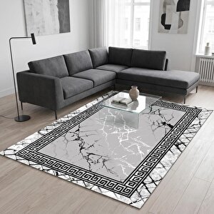 Gri Mermer Desenli Dijital Baskılı Kaymaz Tabanlı Modern Halı 80x750 cm