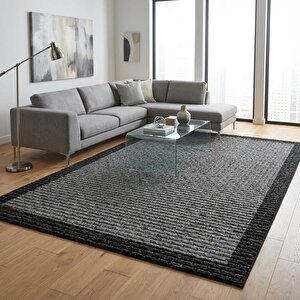 Gri Dokulu Hasır Efektli Modern Dijital Baskılı Kaymaz Tabanlı Halı 160x500 cm