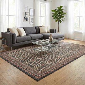 Kahve Tonlu Dijital Baskılı Kaymaz Tabanlı Klasik Desenli Halı 100x850 cm