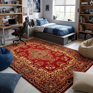 Kırmızı Klasik Desenli Dijital Baskılı Kaymaz Tabanlı Halı 120x180 cm