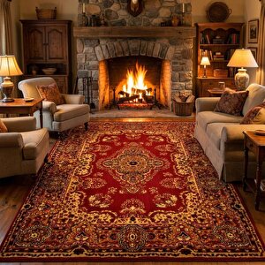 Kırmızı Klasik Desenli Dijital Baskılı Kaymaz Tabanlı Halı 100x850 cm