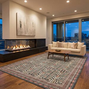 Kahve Tonlu Dijital Baskılı Kaymaz Tabanlı Klasik Desenli Halı 200x550 cm