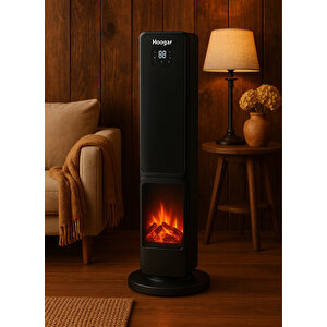 Hoogar German Oled Black Series Şömineli Ekran Dijital Göstergeli Fanlı Kule Tipi Seramik Isıtıcı Uzaktan Kumandalı