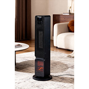 Hoogar German Oled Black Series Şömineli Ekran Dijital Göstergeli Fanlı Kule Tipi Seramik Isıtıcı Uzaktan Kumandalı