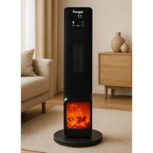 Hoogar German Oled Black Series Şömineli Ekran Dijital Göstergeli Fanlı Kule Tipi Seramik Isıtıcı Uzaktan Kumandalı