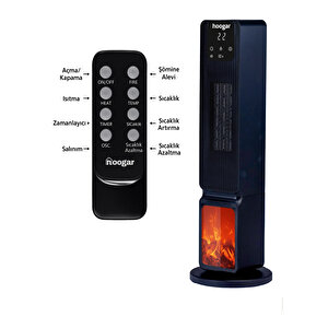 Hoogar German Oled Black Series Şömineli Ekran Dijital Göstergeli Fanlı Kule Tipi Seramik Isıtıcı Uzaktan Kumandalı