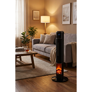 Hoogar German Black Hg-blko Oled Oval Seri Şömineli Ekran Dijital Seramik Kule Tipi Fanlı Hızlı Isıtıcı Uzaktan Kumandalı