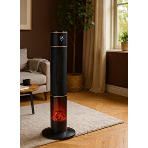 Hoogar German Black Hg-blko Oled Oval Seri Şömineli Ekran Dijital Seramik Kule Tipi Fanlı Isıtıcı Uzaktan Kumandalı