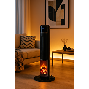 Hoogar German Black Hg-blko Oled Oval Seri Şömineli Ekran Dijital Seramik Kule Tipi Fanlı Hızlı Isıtıcı Uzaktan Kumandalı