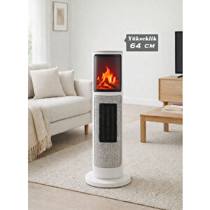 German Oben White Series Seramik Kule Tipi Fanlı Isıtıcı Dijital Ekran Şömine Efektli Uzaktan Kumandalı