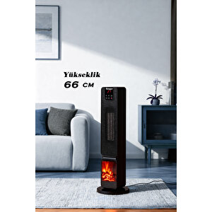 German Oled Siyah Series Şömineli Ekran Dijital Göstergeli Fanlı Kule Tipi Seramik Isıtıcı Uzaktan Kumandalı