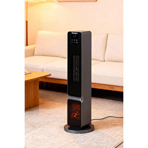 German Oled Grey Series Şömineli Ekran Dijital Göstergeli Fanlı Kule Tipi Seramik Isıtıcı Uzaktan Kumandalı