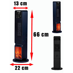 German Oled Siyah Series Şömineli Ekran Dijital Göstergeli Fanlı Kule Tipi Seramik Isıtıcı Uzaktan Kumandalı