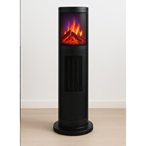 Hoogar German Oben Black Series Seramik Kule Tipi Fanlı Isıtıcı Dijital Ekran Şömine Efektli Uzaktan Kumandalı
