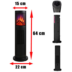 German Oben Black Series Seramik Kule Tipi Fanlı Isıtıcı Dijital Ekran Şömine Efektli Uzaktan Kumandalı