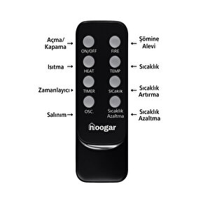 Hoogar German Oben Black Series Seramik Kule Tipi Fanlı Isıtıcı Dijital Ekran Şömine Efektli Uzaktan Kumandalı