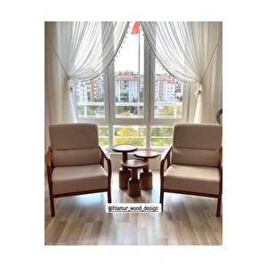 Oluklu Üçlü Mantar Sehpa(ceviz Rengi)