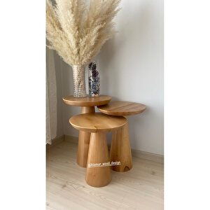 Ihlamur Wood Design 3 Lü Mantar Sehpa Özel Renk + Vernikli