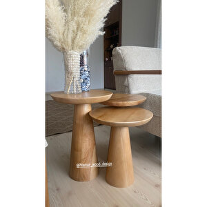 Ihlamur Wood Design 3 Lü Mantar Sehpa Özel Renk + Vernikli