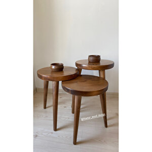 Konik Ayaklı Masif Üçlü Sehpa