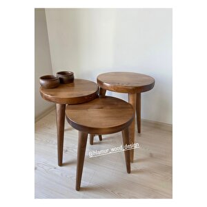 Konik Ayaklı Masif Üçlü Sehpa