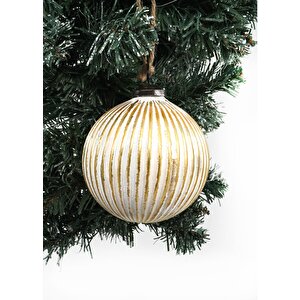 Altın Çizgili Beyaz Yılbaşı Topu 10cm