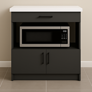 Nexa Çok Amaçlı Dolap - Mikrodalga - Erzak - Mutfak - Kiler Dolabı - 80 Cm - Antrasit-beyaz