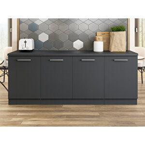 Emi Mutfak Alt Modül 200 Cm Antrasit - Antrasit Tezgah Dahil