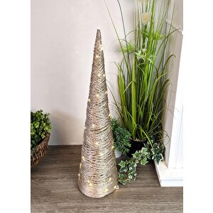 Konik Rafya Kahverengi Led Işıklı Yılbaşı Süsü 40 Cm