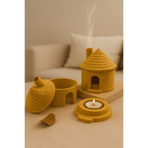Mini Kulübe Şeklinde Seramik Mumluk – Dekoratif Tealight Ev