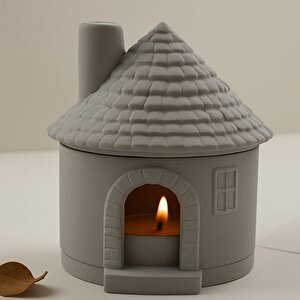 Mini Kulübe Şeklinde Seramik Mumluk – Dekoratif Tealight Ev