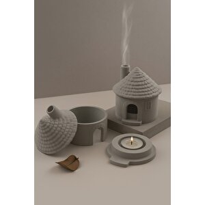 Mini Kulübe Şeklinde Seramik Mumluk – Dekoratif Tealight Ev
