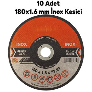 10 Adet İnox Kesici 180x1,6 Mm Paslanmaz Çelik Metal Kesme Diski Profesyonel Yüksek Performanslı