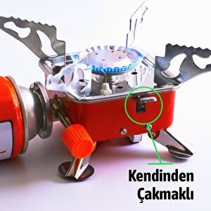 Kamp Ocağı + 2 Adet 400ml Kartuş Taşınabilir Mini Tek Gözlü Portatif Kendinden Manyetolu Ocak