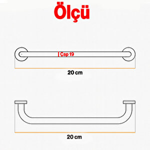 Tutunma Barı Paslanmaz Çelik Krom Duvar Tipi Banyo Tuvalet Destek Barı Tutma Aparatı 19 Mm Çap 20 Cm