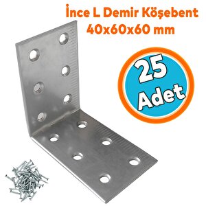 (25 Adet) L Demir Gönye 40x60x60 Mm Metal Mobilya Bağlantı Aparatı Raf Köşe Sabitleme Demiri