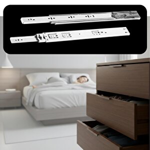 Frenli Teleskopik Çekmece Rayı Bilyalı Dolap Çekmecesi Ray Metal En 4.3 Cm Uzunluk 40 Cm(1 Çift )