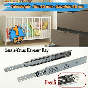 Frenli Teleskopik Çekmece Rayı Bilyalı Dolap Çekmecesi Ray Metal (1 Çift ) En 4.3 Cm Uzunluk 45 Cm
