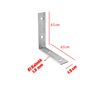 Metal Köşebent 65x65x15 Mm İnce L Demiri Gönye Mobilya Duvar Sabitleme Bağlantı Aparatı (25 Adet)