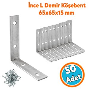 Metal Köşebent 65x65x15 Mm (50 Adet) İnce L Demiri Gönye Mobilya Duvar Sabitleme Bağlantı Aparatı