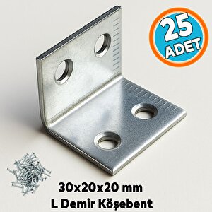 (25 Adet) Metal L Demiri 30x20x20 Mm Kalın Köşebent Raf Dolap Köşe Bağlantı Mobilya Sabitleme Seti