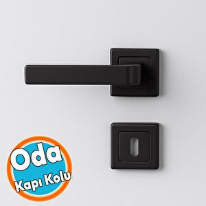 Oda Kapı Kolu Seti Kare Rozetli Sessiz Mekanizma Uyumlu Şık İç Kulp Takımı Mat Siyah Modern