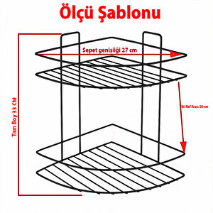 İki Katlı Vidalı Duş Şampuanlık Köşe Rafı Banyo Organizeri Askılı Şampuanlık Düzenleyici Siyah