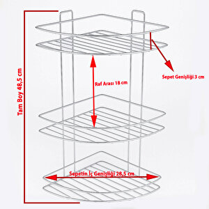 Köşe Rafı Üç Katlı Krom Banyo Duş Şampuanlık Paslanmaz Metal Duvar Tipi Düzenleyici Organizer