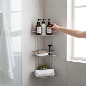 Köşe Rafı Üç Katlı Krom Banyo Duş Şampuanlık Paslanmaz Metal Duvar Tipi Düzenleyici Organizer