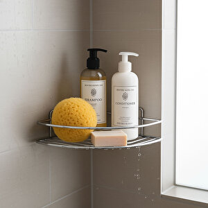 Tek Katlı Duş Şampuanlığı Paslanmaz Çelik Banyo Köşe Rafı Vidalı Sağlam Ve Şık Tasarım Krom Renk