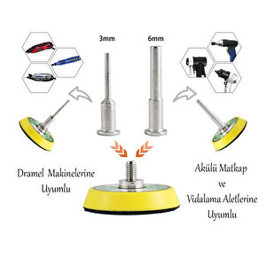 Cırt Zımpara Seti 50 Mm Pimli Mini 53'lü Set Taban Matkap Uyumlu 80 120 320 600 800 Kum Karışık Grit