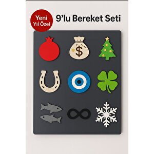 Premium Yılbaşı Bereket Bolluk Seti Şans,nazar,uğur,nar Para Kesesi Figürleri Dekorasyon 40x50 cm