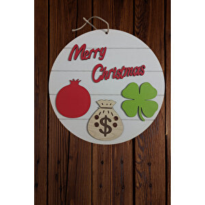 Merry Christmas Nar Para Kesesi Yonca Uğurlu Semboller Kapı Duvar Süsü